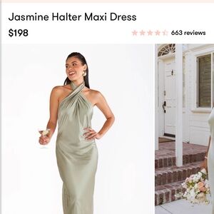 Show Me Your Mumu Jasmine Halter Maxi Dress Moss Green Luxe Satin S